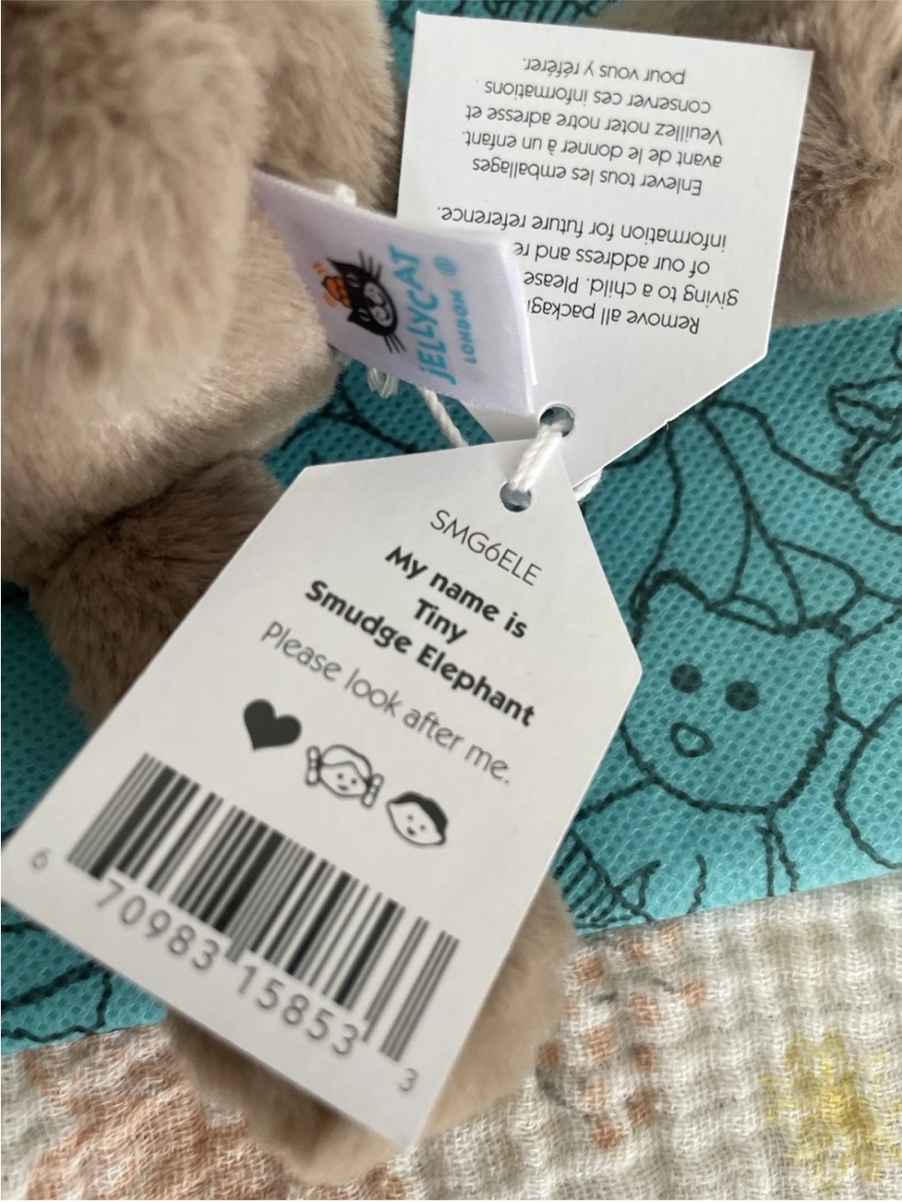 Authentic Jellycat Tiny Smudge Elephant with Dust Bag NWT Retired - Picture 4 of 5